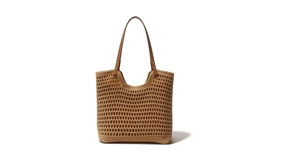 Abuyall Crochet Tote Bag Straw Summer Beach Woven Foldable Shoulder