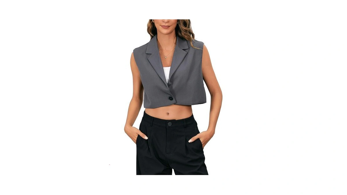 Makemechic Women's Old Money Crop Suit Vest Sleeveless Tops Lapel