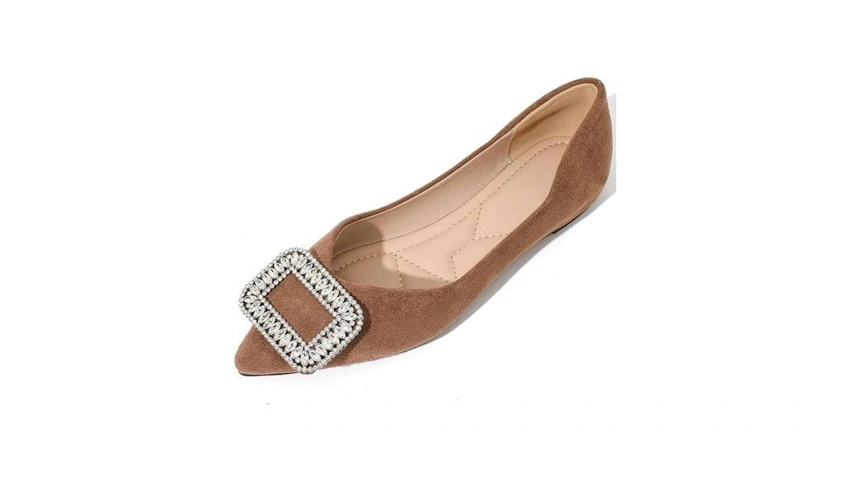 Yqruimiao Women's Pointed Toe Rhinestone Ballet Flats, Suede Comfortable Slip