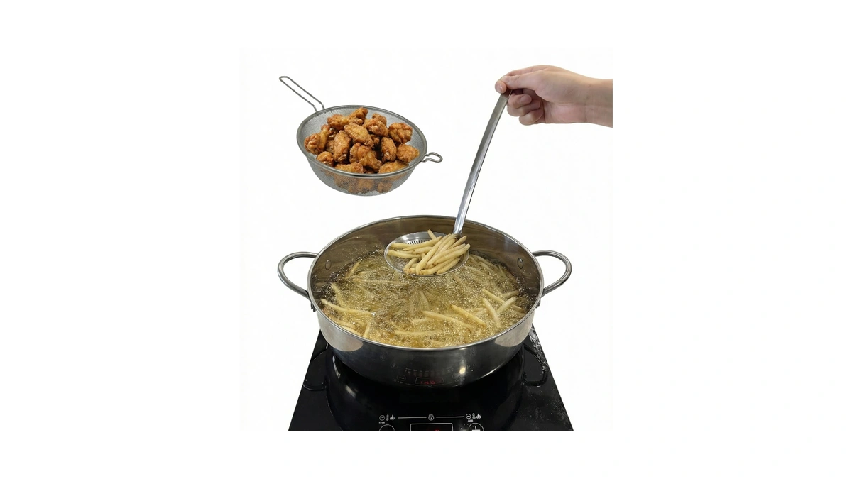 Saltlas 4.4qt/4.2l Deep Fryer Pot With Basket And Strainer Spoon,