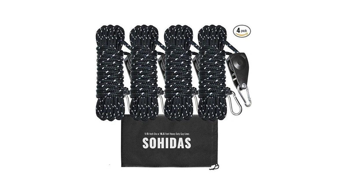 Sohidas Camping Rope Reflective Tent Rope Guyline With Ratchet Pulley,