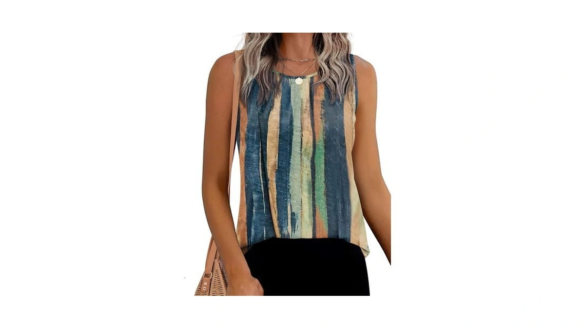 Beyove Womens Summer Tank Tops Sleeveless Chiffon Blouses Pleated Loose