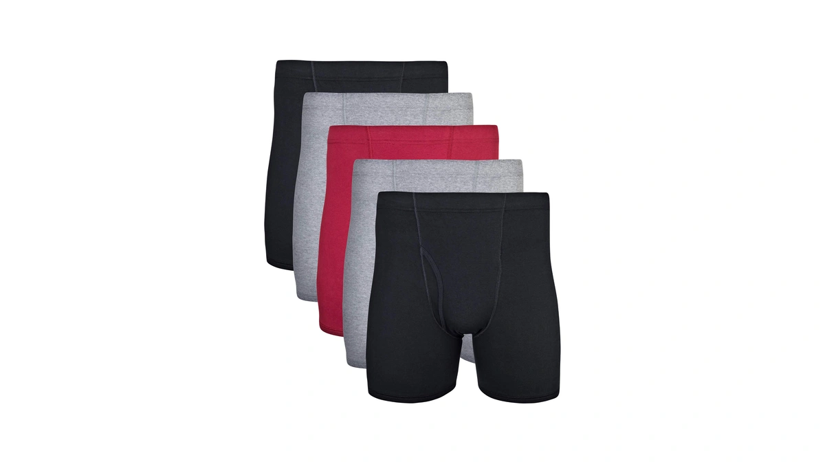 Gildan Men's Underwear Covered Waistband Boxer Briefs, Multipack, Black/garnet/graphite (5-pack),