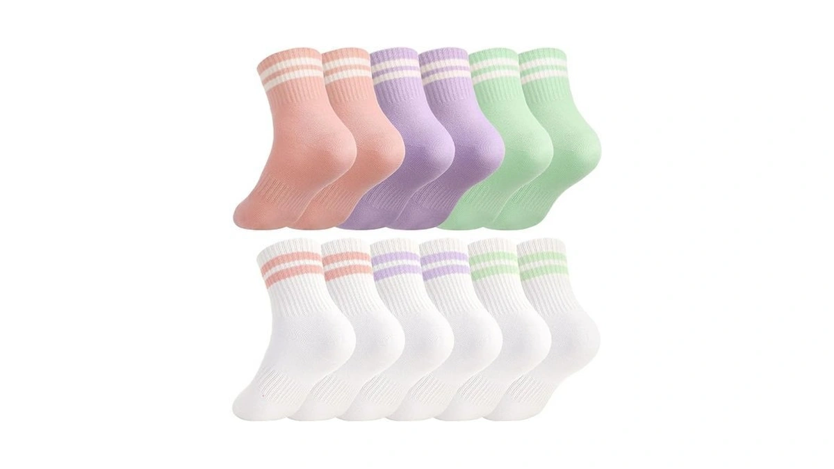 Scenicamp 6 Pairs Kids Athletic Crew Socks With Stripes Hearts