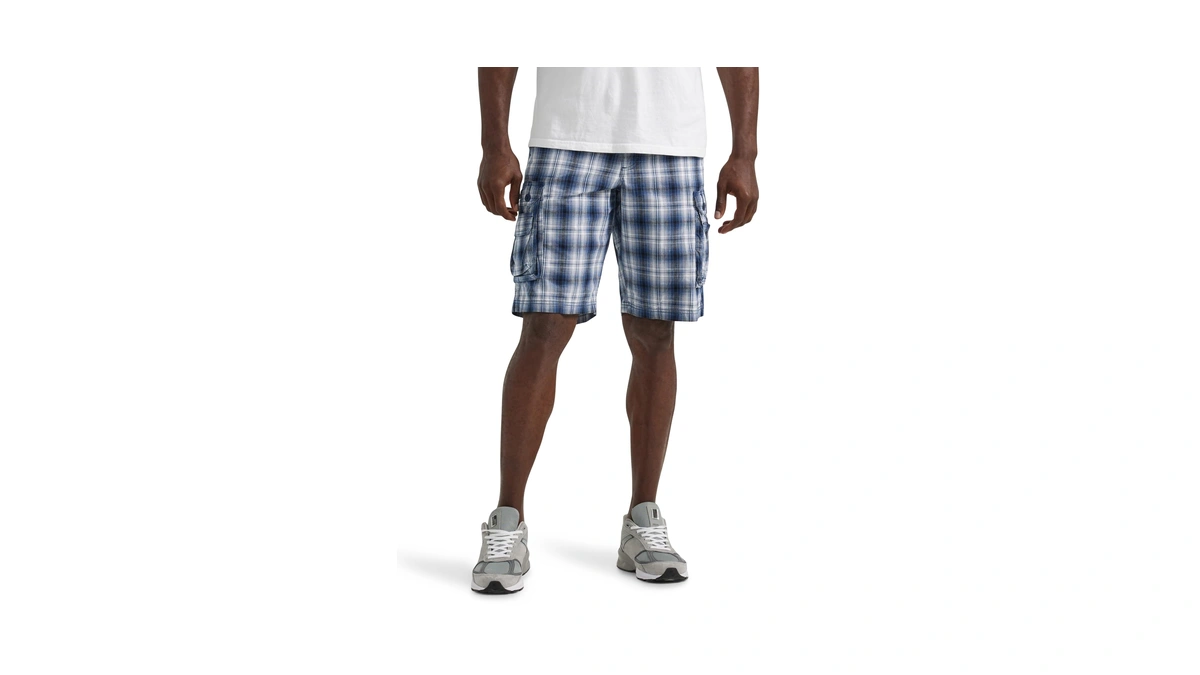 Lee Men's Dungarees New Belted Wyoming Cargo Short Blue Plaid