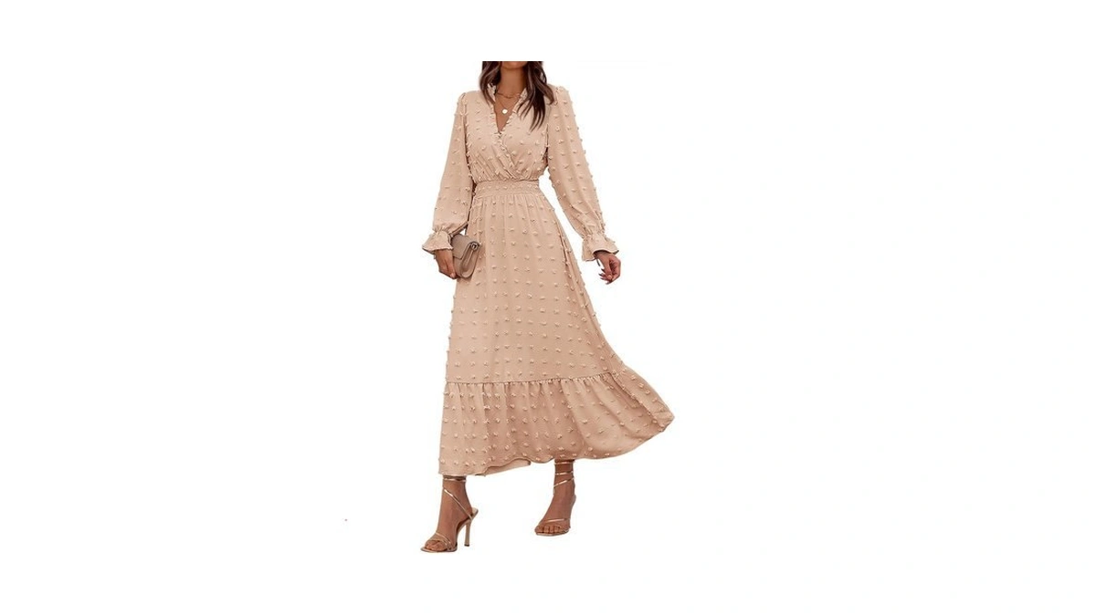 Btfbm Women Fall Maxi Dresses 2025 Long Sleeve V Neck