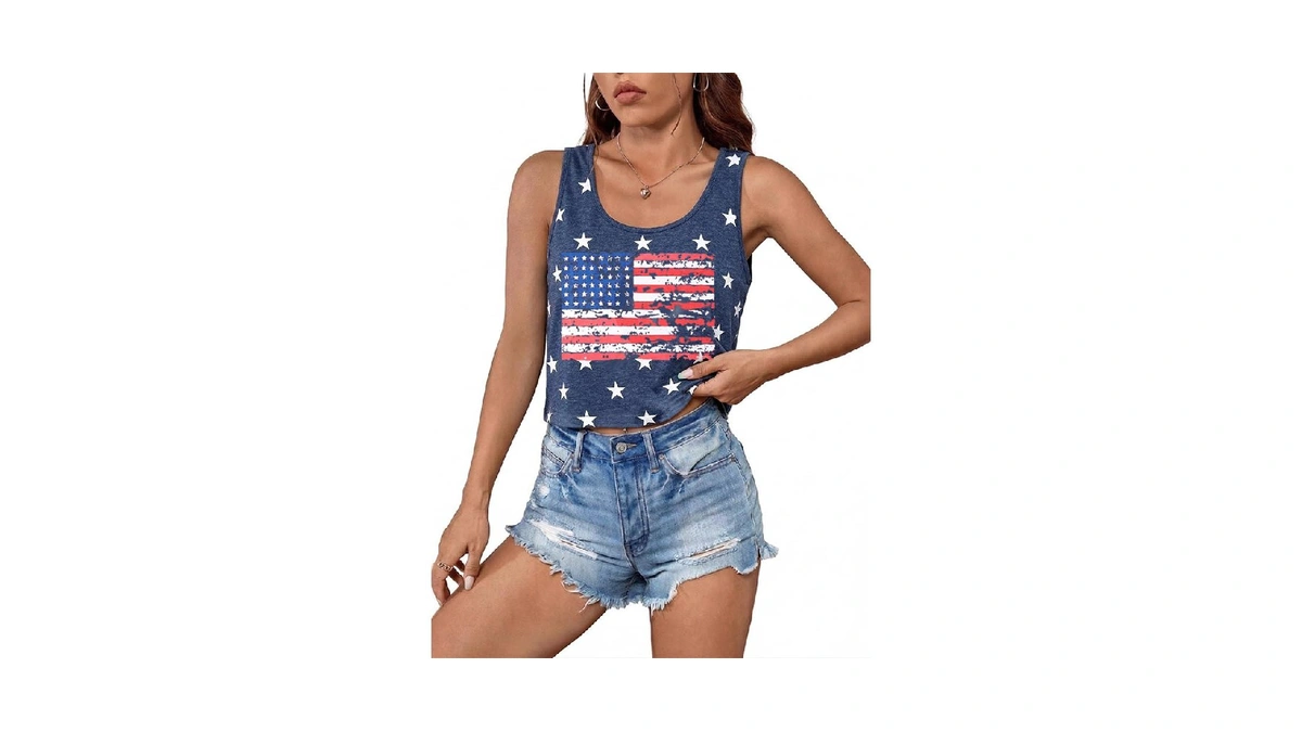 T&twenties American Flag Tank Top For Women,4th Of July Stars