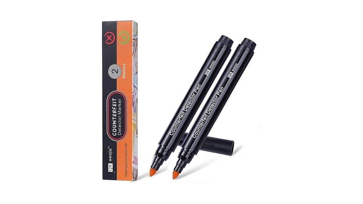 2pack Counterfeit Money Detector Pen, Tilted Nib Design, Distinguishes Genuine