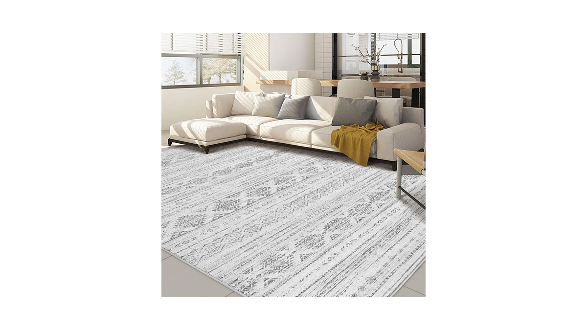 Nakagishi 8x10 Area Rug Living Room: Washable Boho Large Neutral