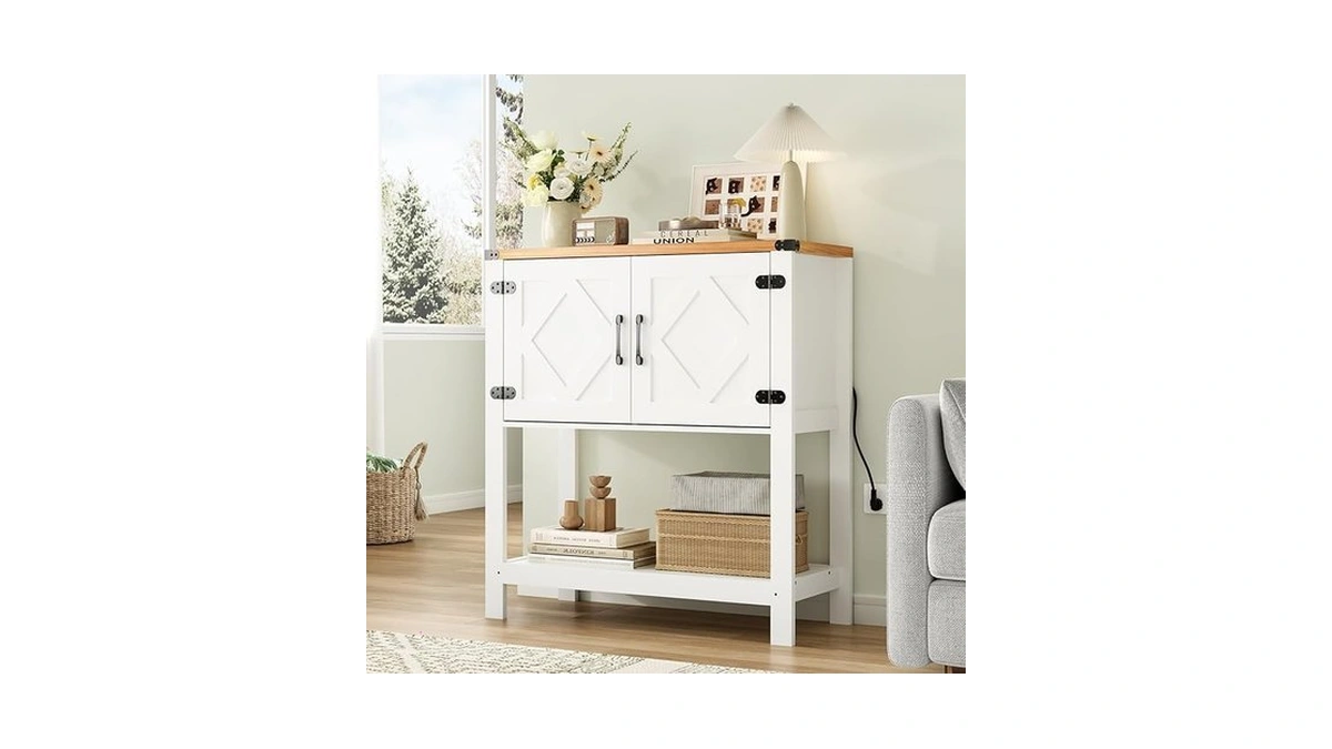Entryway Console Table Farmhouse Coffee Bar Station With Power Outlets