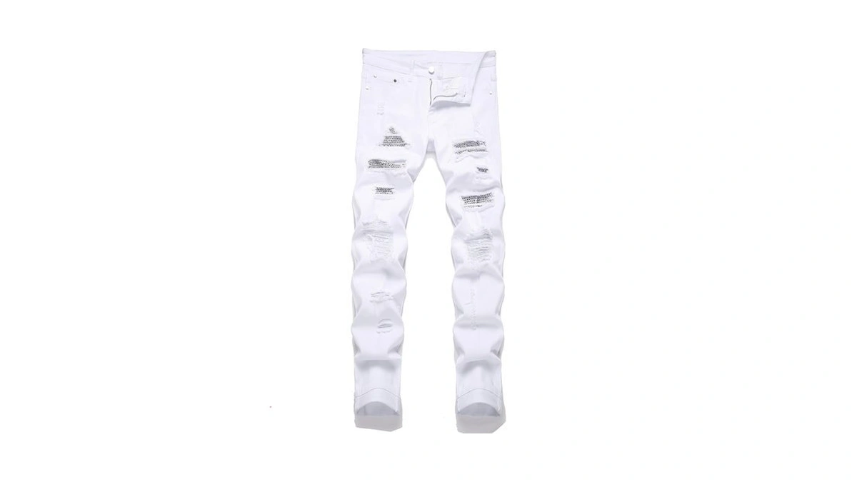 Ghyyhg Men's Ripped Patch Elastic Jeans Fashion Slim Fit Regular