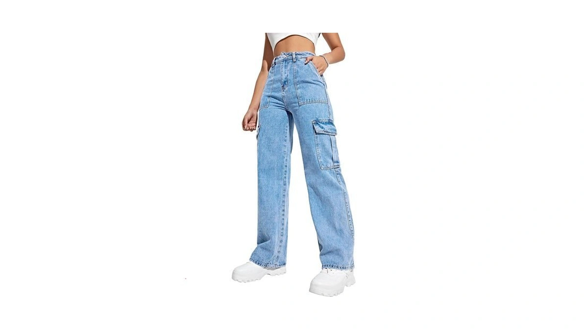 Flvsun Women's Cargo Pants High Waisted Baggy Cargo Jeans Straight