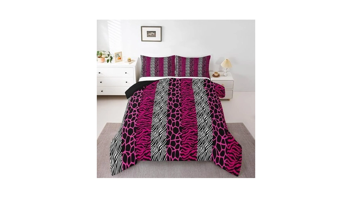 Feelyou Zebra Stripes Comforter Set Leopard Print Bedding Set With
