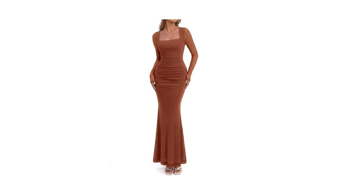 Btfbm Women's Maxi Dresses Fall 2026 Long Sleeve Ruched Bodycon