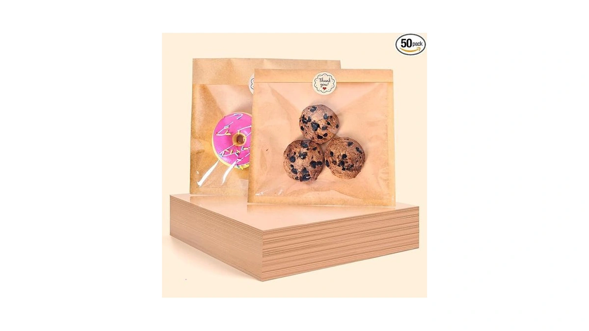 50pcs Heat-sealable Cookie Bags With Window, 7.1 X 7.5 Inch
