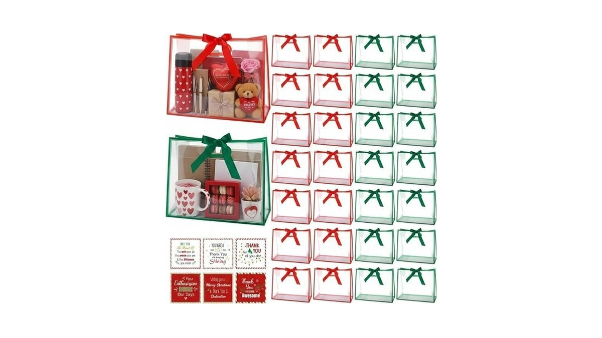 Lerheedi 30 Pcs Clear Thank You Gift Bags With Handles,