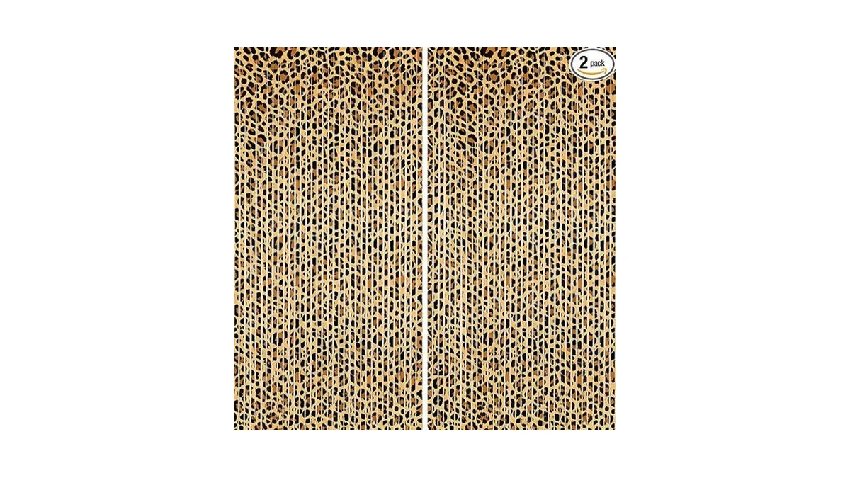 2 Packs Cheetah Prin Foil Fringe Curtain, Leopard Print Glitter