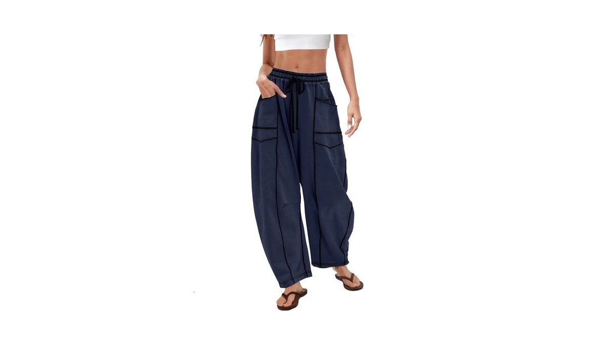 Changeown Barrel Pants For Women, Wide Leg Baggy Sweatpants Drawstring
