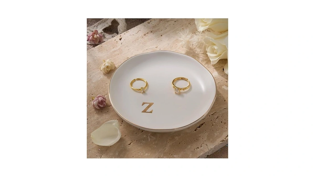 Lolalet Handmade Ceramic Ring Dish Jewelry Tray Plate With Initial,