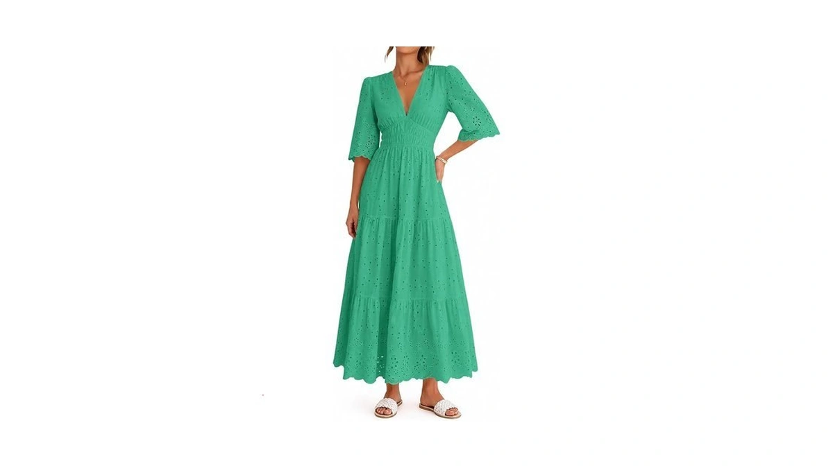 Lazysmile Long Sleeve Dresses For Women V Neck Hollow Out