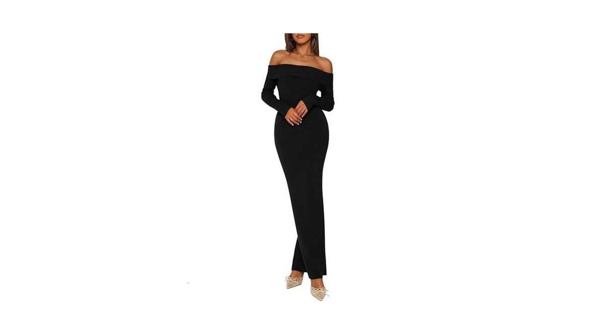 Prettygarden Women's 2025 Fall Sweater Dress Long Sleeve Off Shoulder