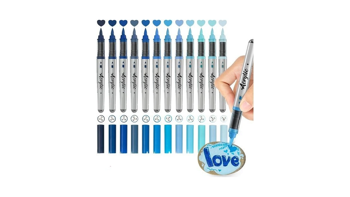 Woomer Acrylic Paint Markers 12 Blue Colors Auto Flow Brush