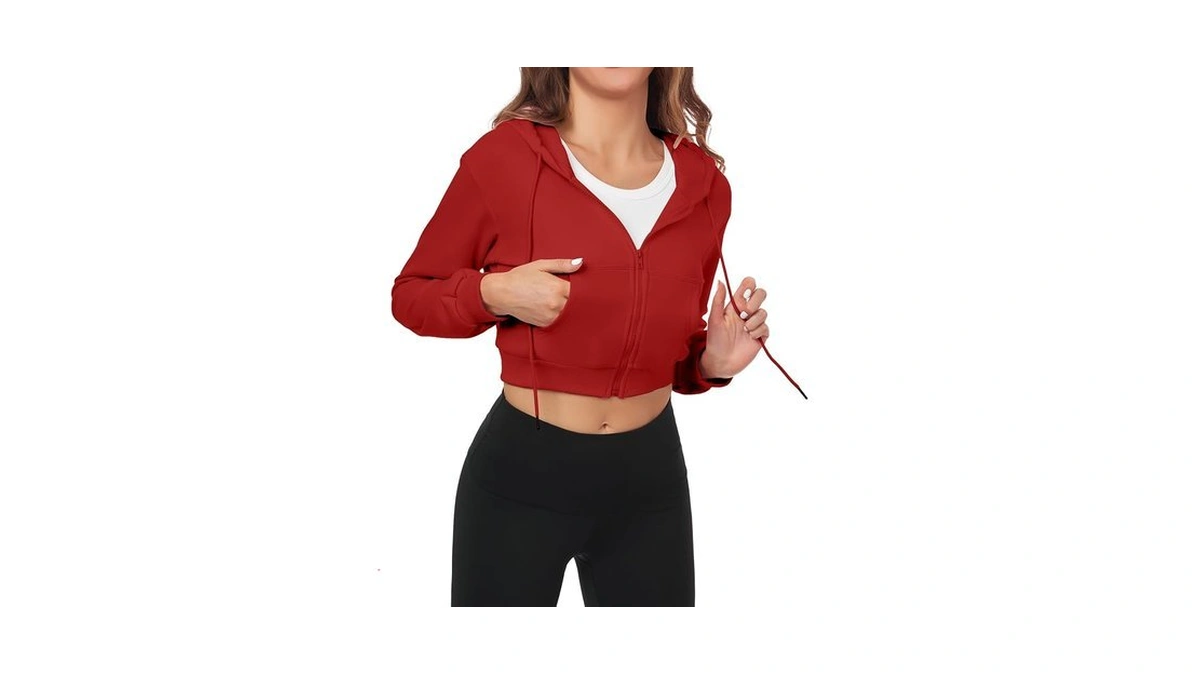 Fkeep Cropped Zip Up Hoodie Women Jacket Top Sweatshirt Casual