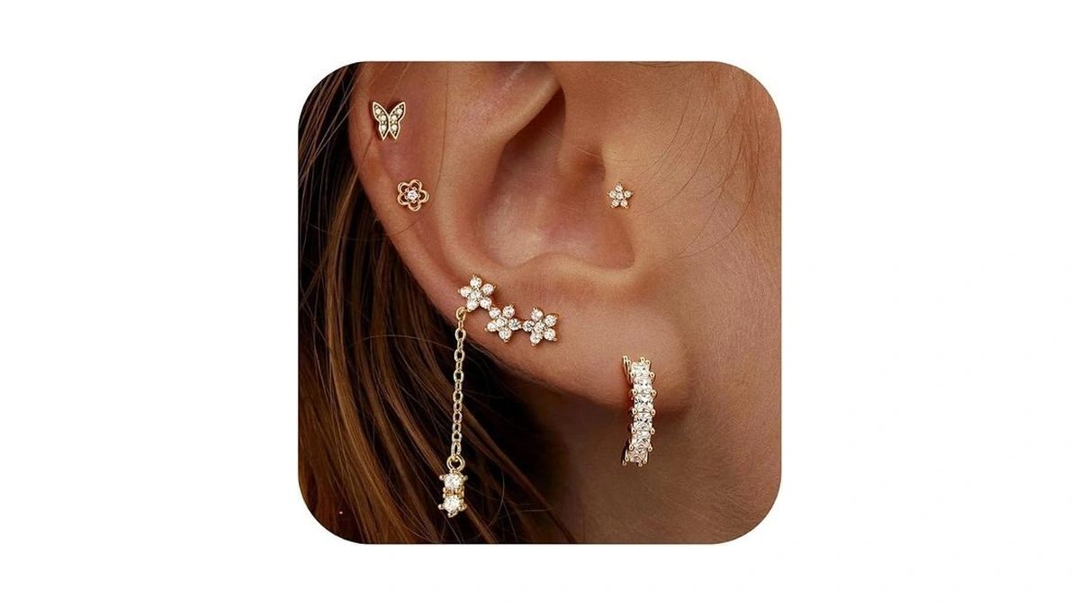 Rcidan Stack Earrings For Women, Small Earrings Stack Gold Plated
