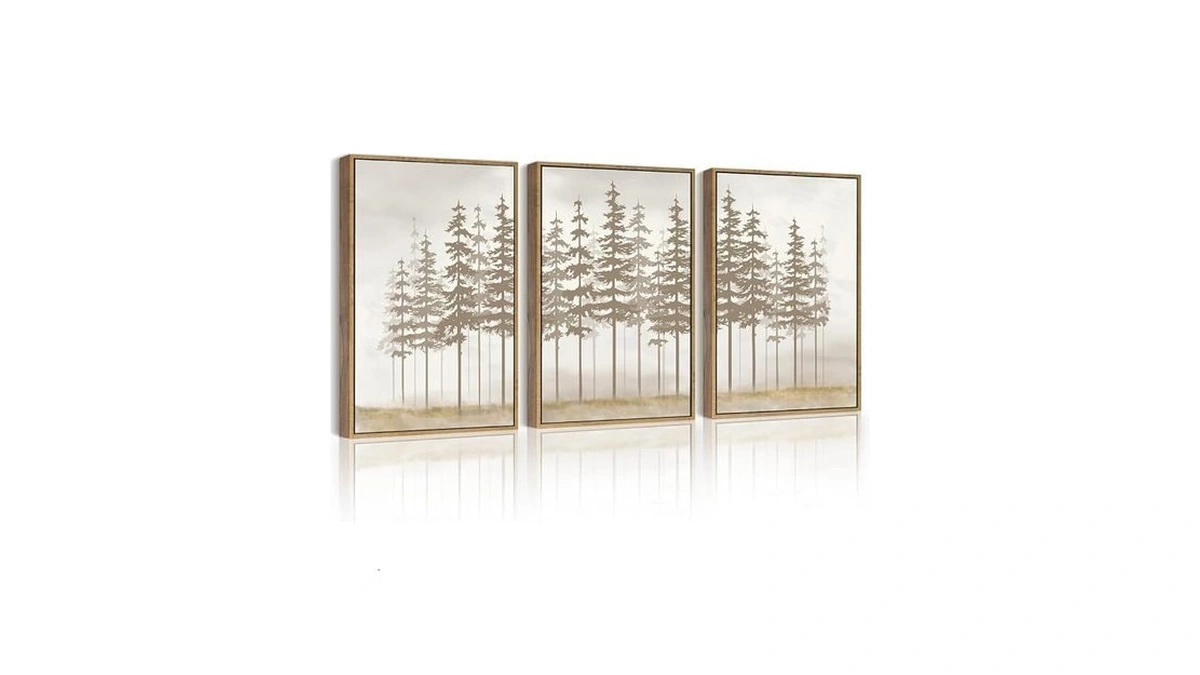 Phopago Watercolor Foggy Pine Tree Framed Wall Art Nature Abstract