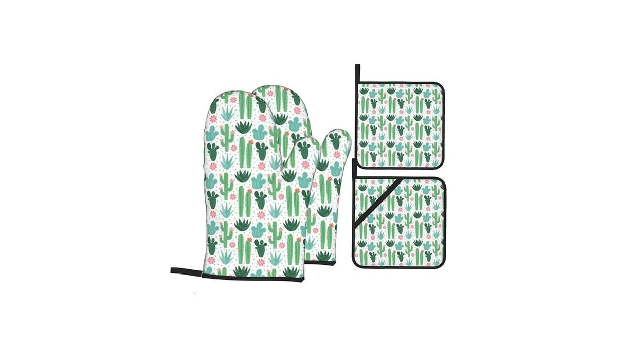 Cactus Oven Mitts Pot Holders Set Of 4, Kitchen Gloves