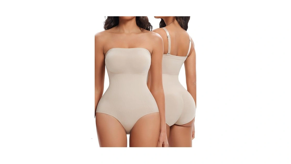 Simiya Women Strapless Shapewear Bodysuit With Built In Bra Top