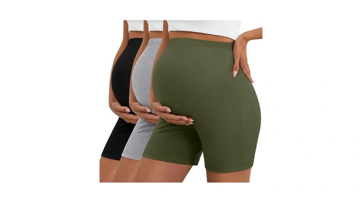 Sweetyweee 3 Pack Women's Maternity Shorts Over Belly Pregnancy High