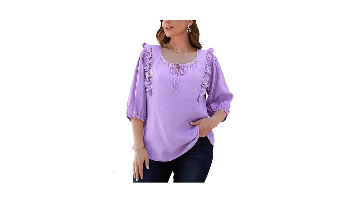 Gzrsfz Women's Cute Plus Size 3/4 Sleeve Ruffled Blouse Tops,xl