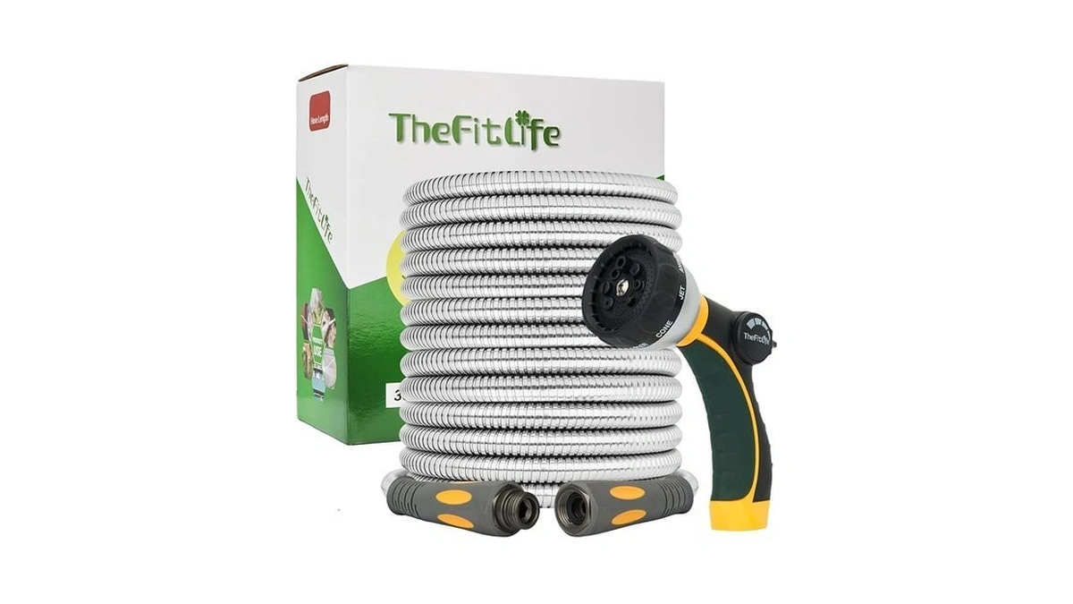 Thefitlife Flexible Metal Garden Hose - 50 Ft Lightweight Stainless