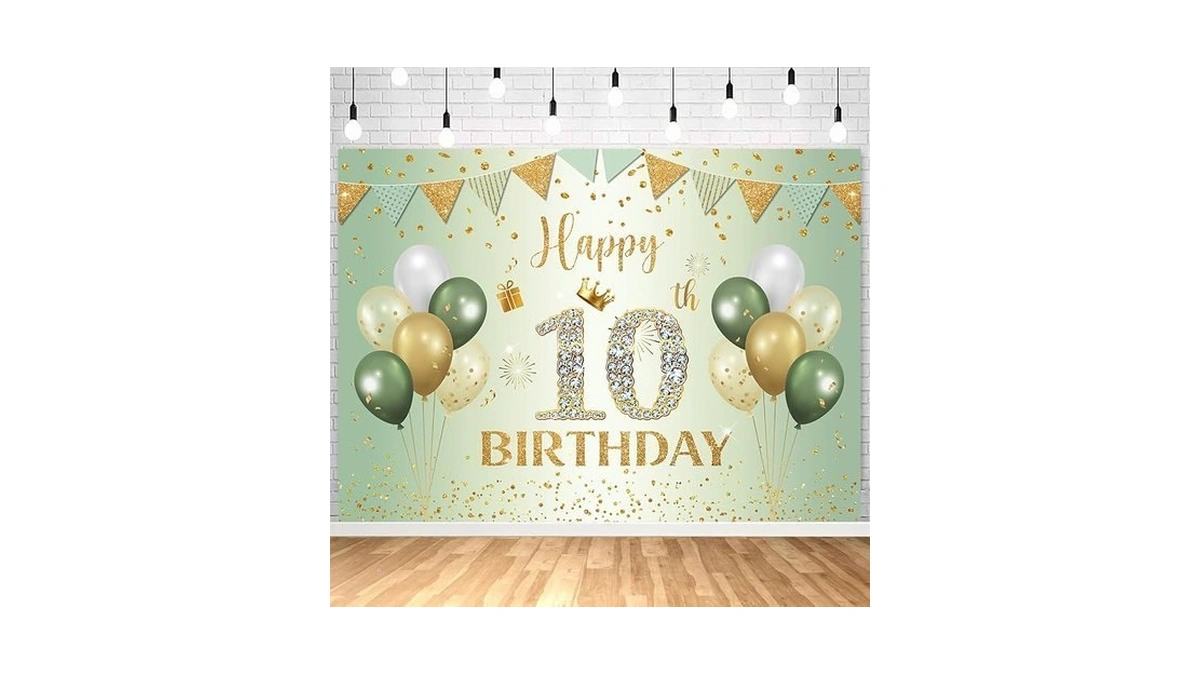 Inmemory Sage Green Happy 10th Birthday Backdrop Sign Photo Photography