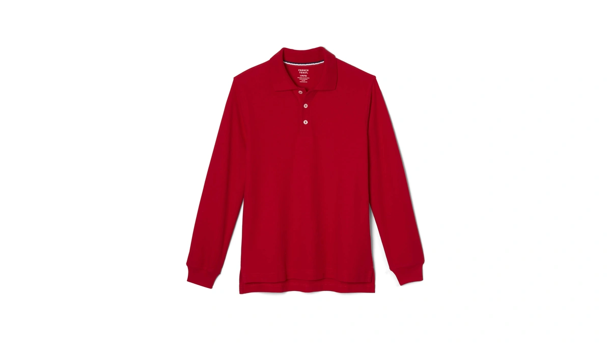 French Toast Little Boys' Long Sleeve Pique Polo, Red, 3t