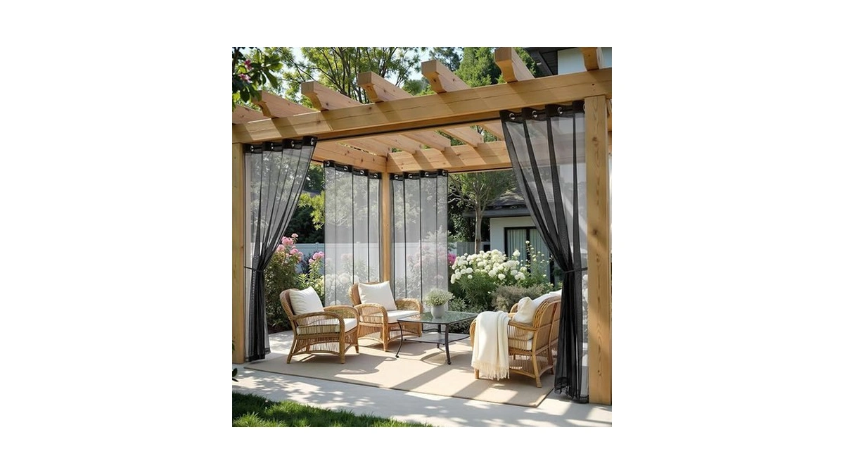 Miulee Outdoor Curtain For Patio Waterproof, 4 Panels Grommet Outside