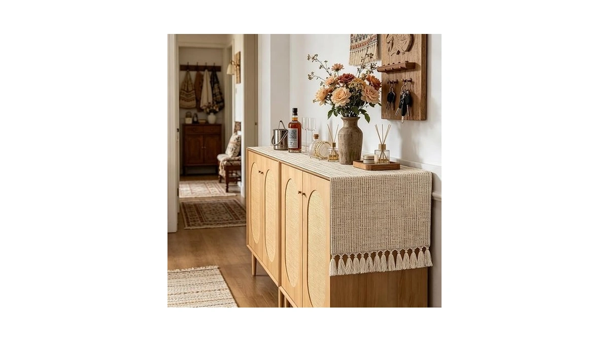 Sofevaim Boho Table Runner 13x72 Inch, Cotton Linen Woven Dresser