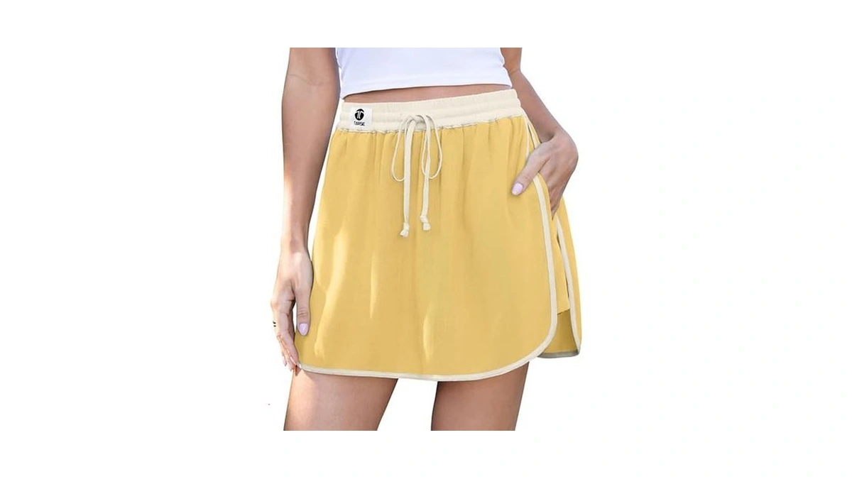 Tarse Womens Linen Skort High Waisted Drawstring Lounge Skirt With