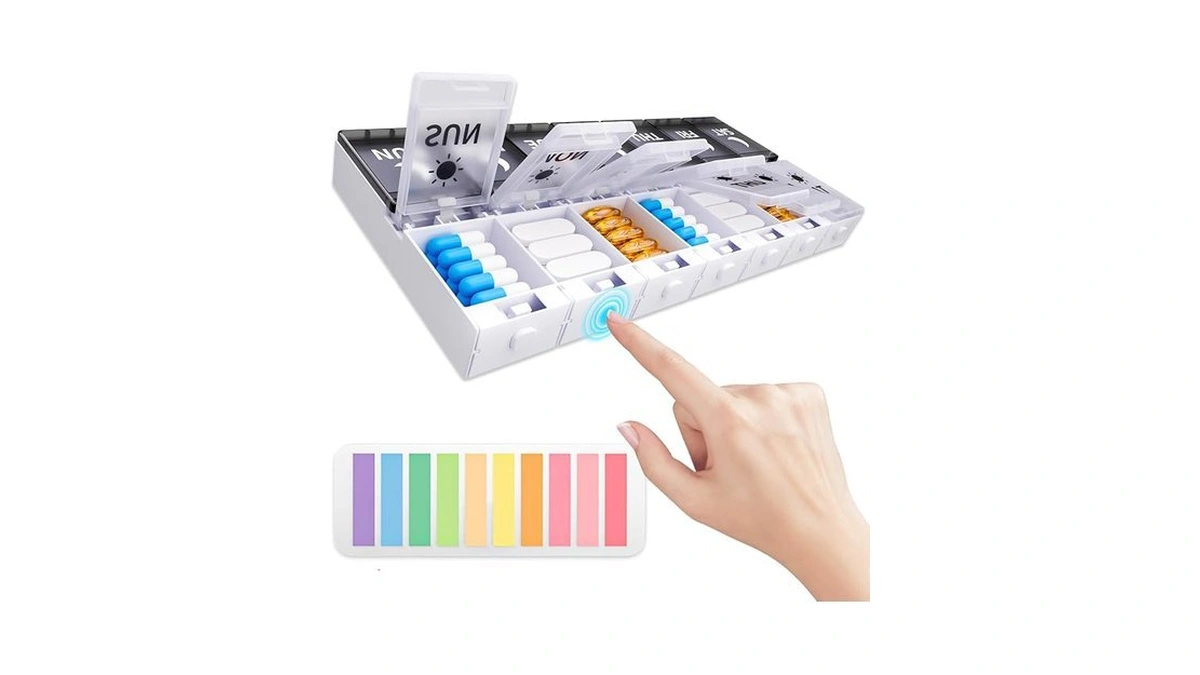 Push Button Weekly Pill Organizer 2 Times A Day, Medicine