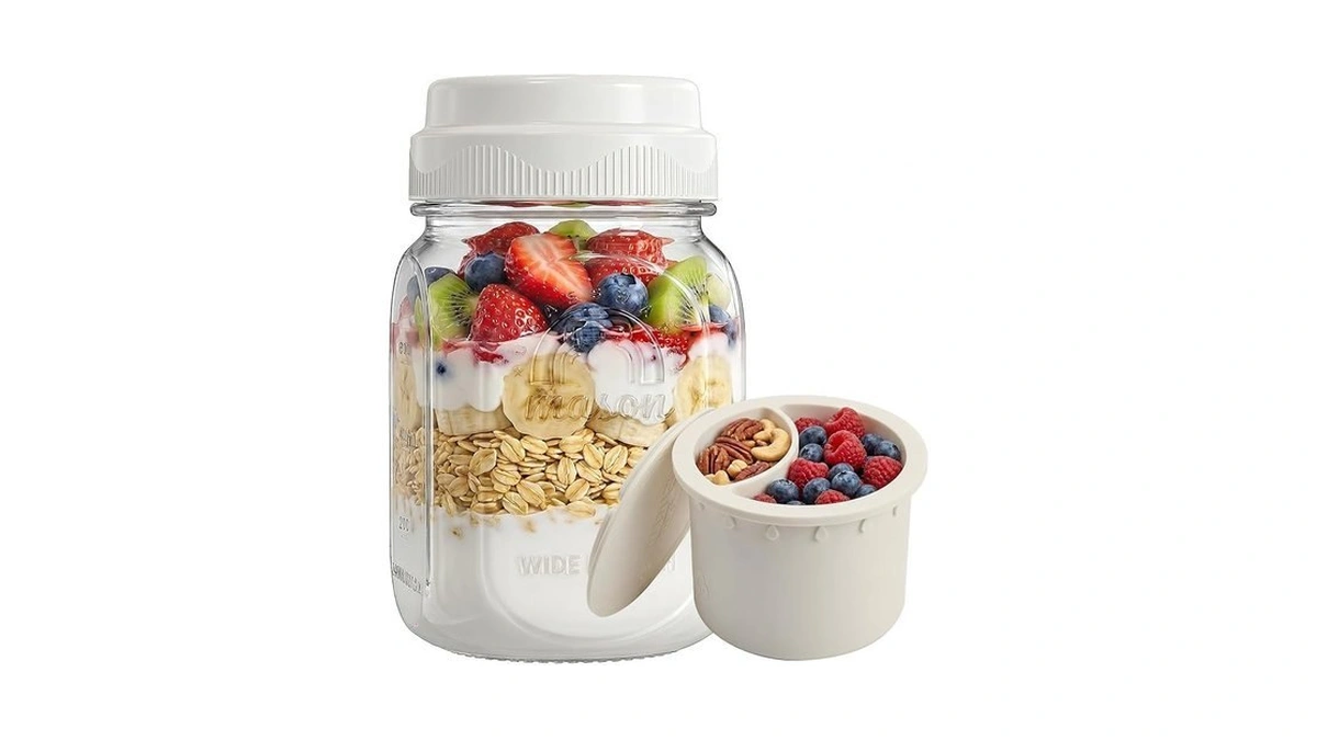 Syntic Glass Overnight Oats Containers With Lids & Silicone Divider,