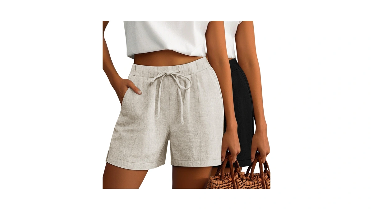 Riyiper 2 Pack Casual Linen Shorts For Women, Drawstring Elastic