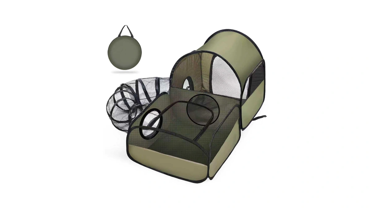 Portable Cat Playpen With Surround Tunnel, 2-linked-enclosed Areas, Ideal Cat