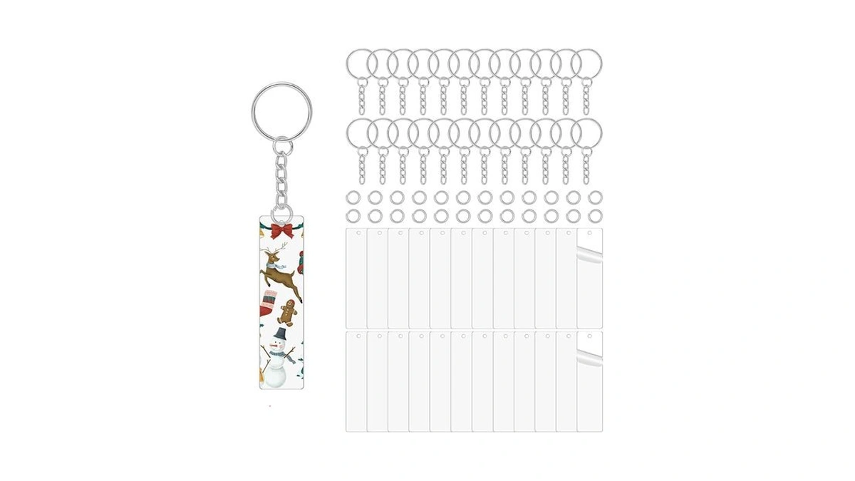 Oubaka 72pcs Acrylic Keychain Blanks, Clear Rectangle Acrylics Blank Including