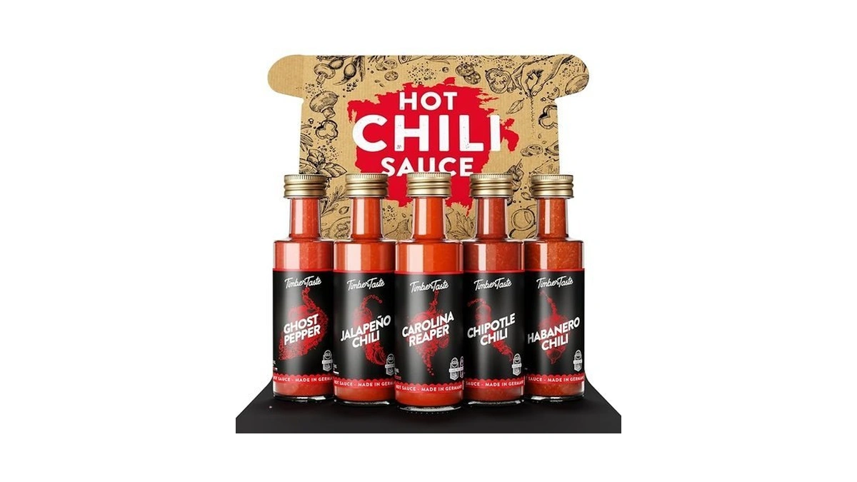 Timber Taste® Hot Sauce Sampler Set - 5 Gourmet Chili