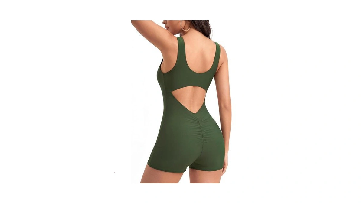 Eagerbuy Women's One Piece Swimsuit Boyleg Shorts Full Coverage Ruched