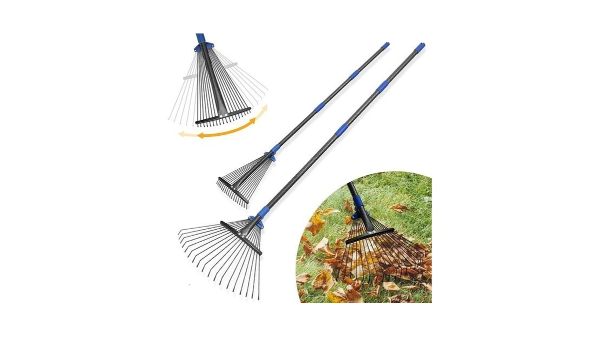 Adjustable Leaf Rake, Heavy Duty Metal Rake For Leaves, Long