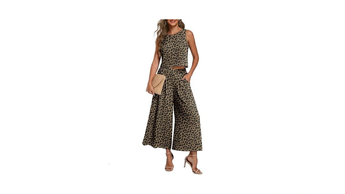 Lepunuo Women's 2 Piece Outfits Wide Leg Capri Sets Summer