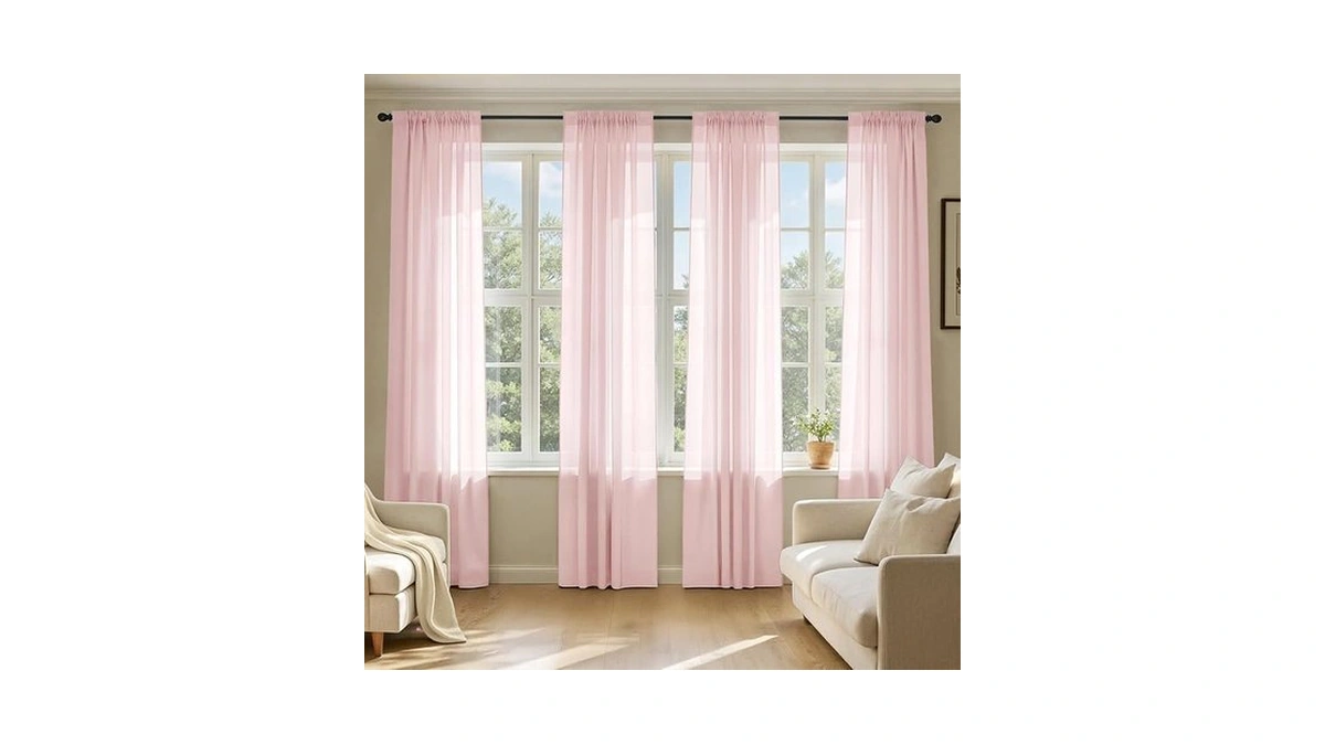 Miulee Blush Pink Sheer Curtains 84 Inches Long, 4 Panels