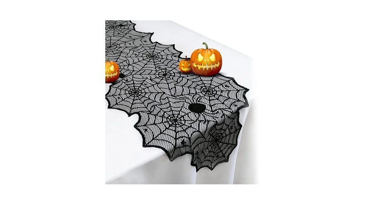 Halloween Table Runner - Black Lace Spider Web Table Runners